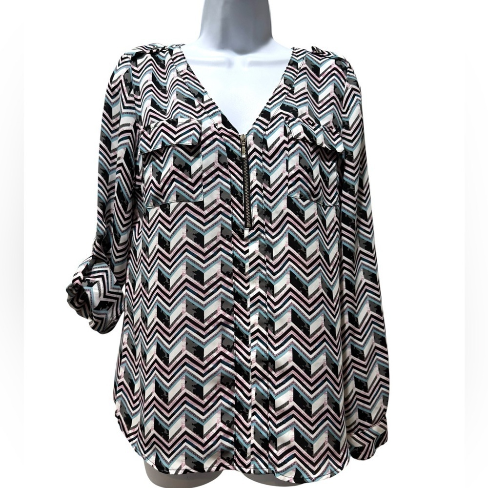 Candie’s 90’s Chevron Patterned Women's Top Size M Disco Zipper Retro Sassy Fun